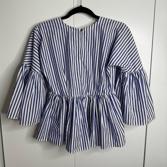 Mark D Sikes 100% Cotton blue and white striped bell sleeve top size 0 - Picture 2 of 8
